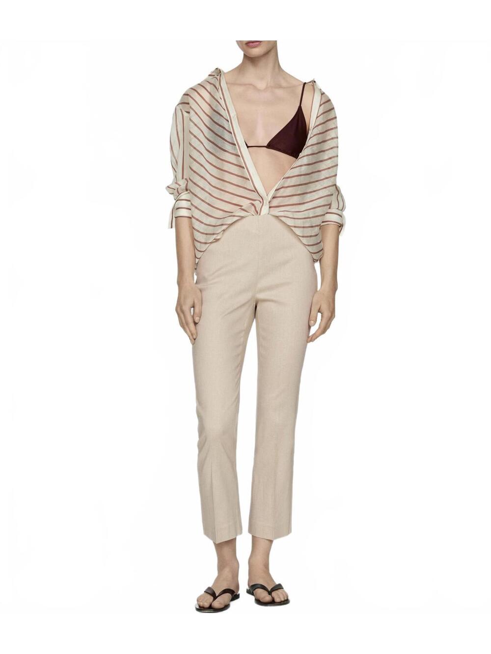 Mango Cotton Linen Flared Pants Beige Size 8/Large